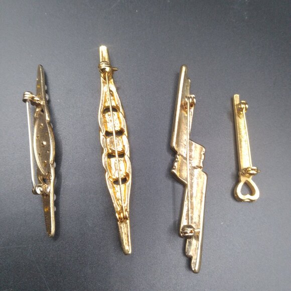 lot of 4 Rhinestone Faux Pearl Bar Brooches gold tone - Picture 5 of 6